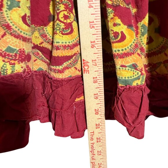 Mix Nouveau Boho Floral Print Ruffle Hem Frayed Jean Skirt Womens Small Red Blue - Picture 4 of 9